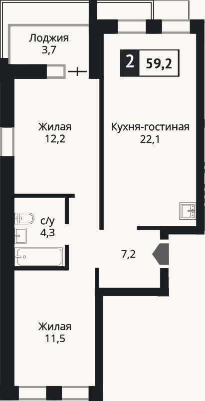 Планировка: 3-к, 55,6 м²