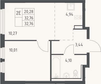 Планировка: 2-к, 32,8 м²