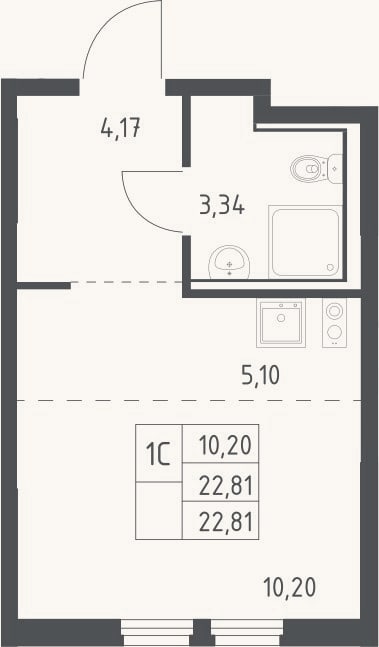 Планировка: Студия, 22,8 м²