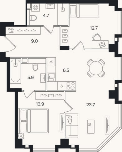 Планировка: 3-к, 76,4 м²