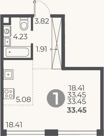 Планировка: Студия, 33,5 м²