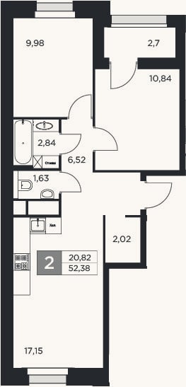 Планировка: 3-к, 51 м²