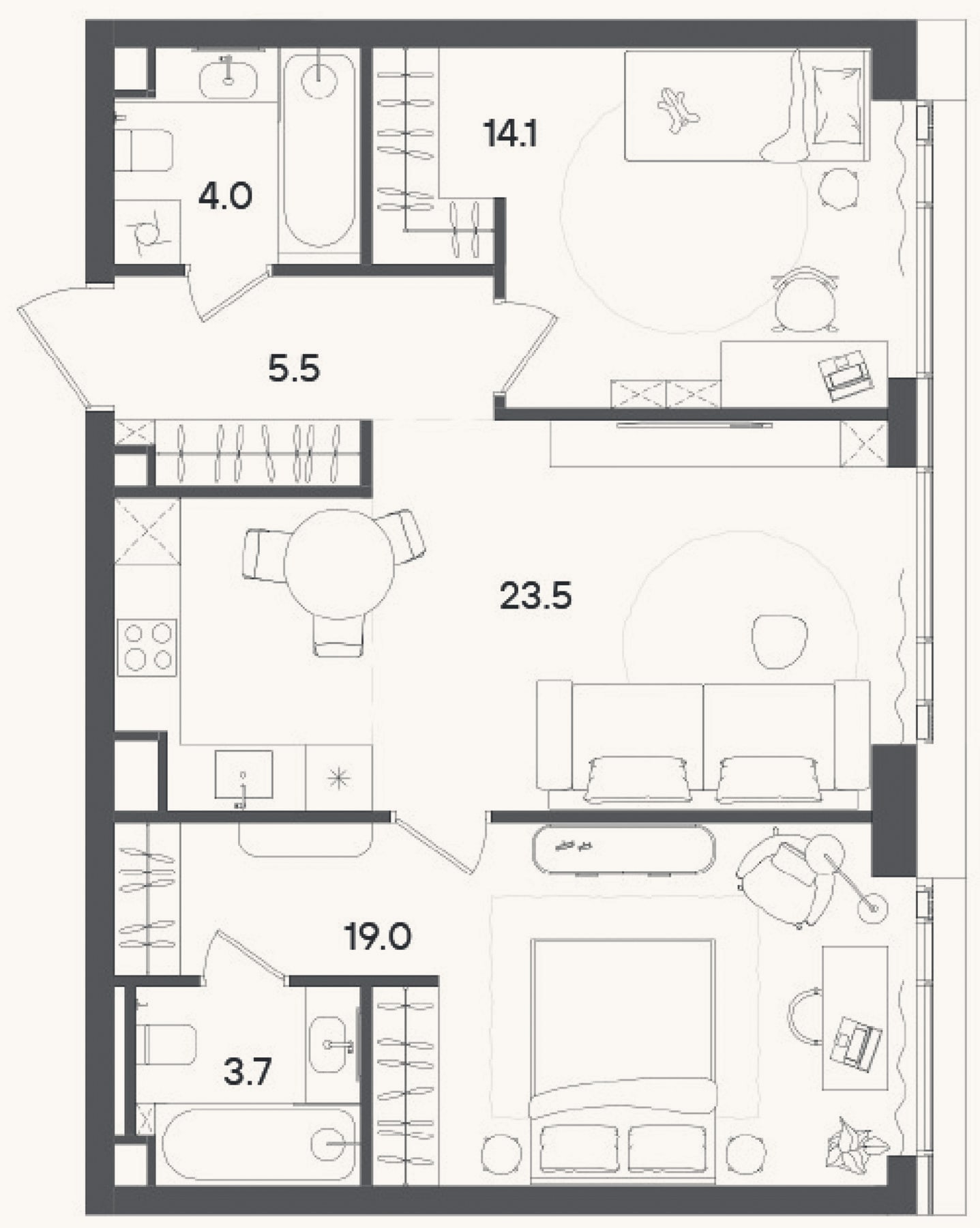 Планировка: 3-к, 70,6 м²