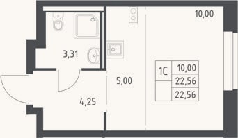 Планировка: Студия, 22,6 м²