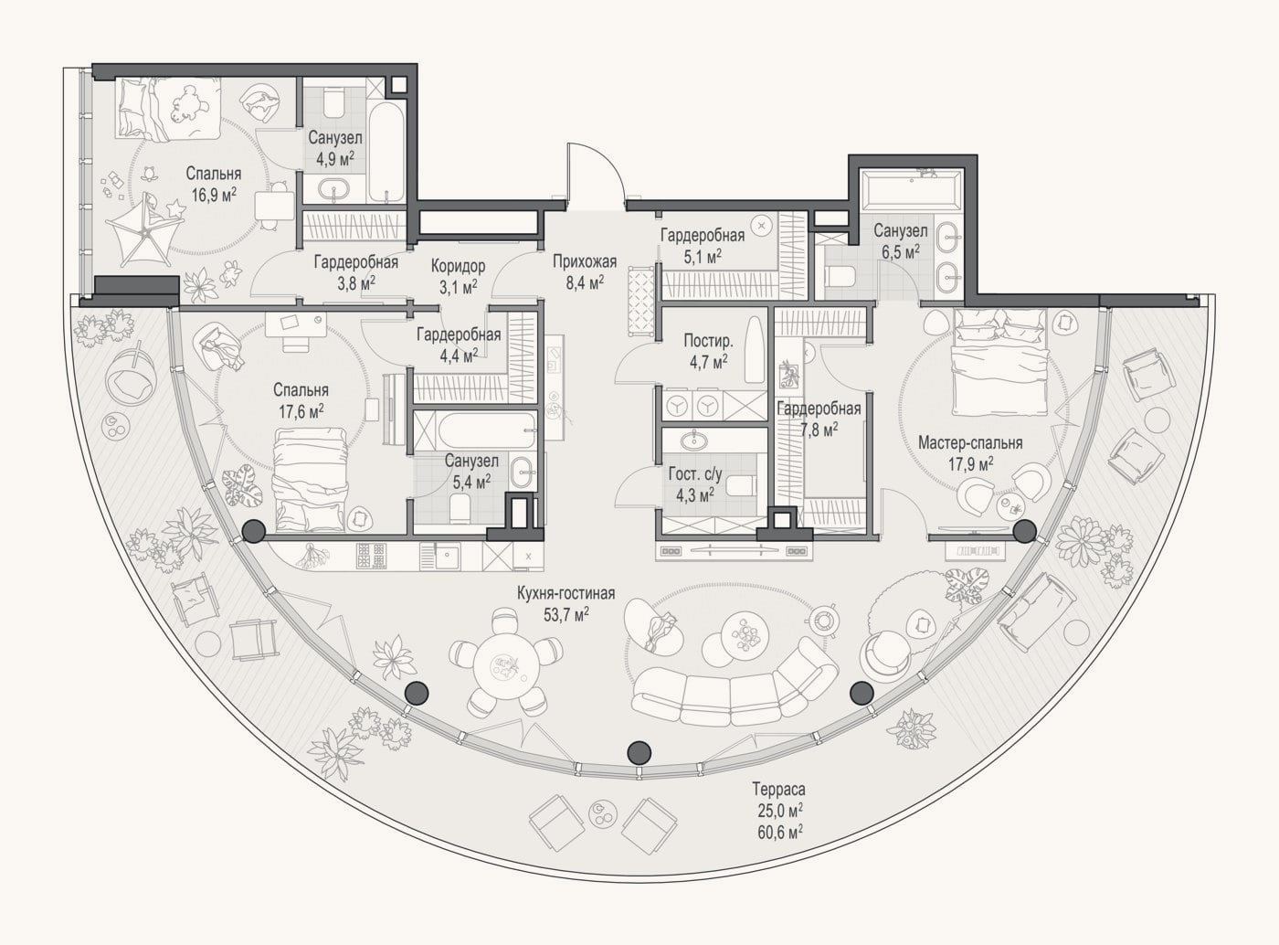 Планировка: 4+ к, 172,5 м²