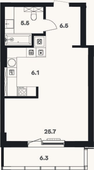 Планировка: Своб. план., 44,6 м²