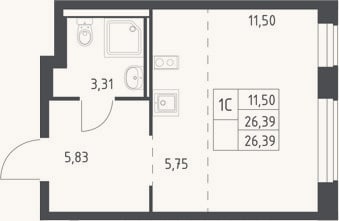 Планировка: Студия, 26,4 м²