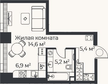 Планировка: Студия, 32 м²
