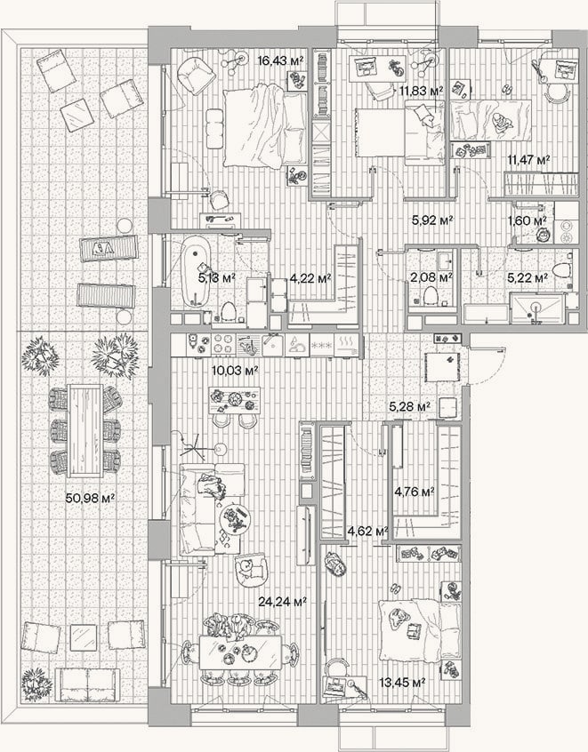 Планировка: 4+ к, 126,3 м²