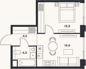 Планировка: 2-к, 36,3 м²
