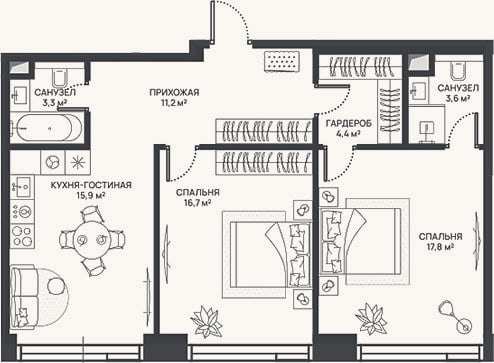 Планировка: 3-к, 72,9 м²