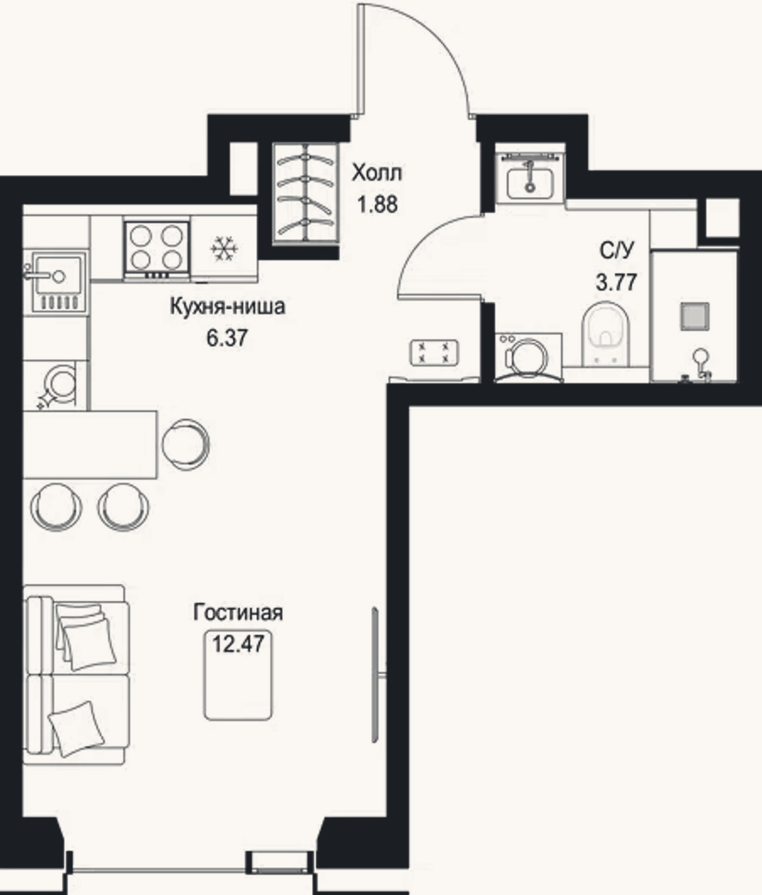 Планировка: Студия, 24,5 м²