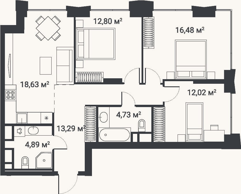 Планировка: 4+ к, 80,8 м²