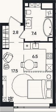 Планировка: Студия, 34,2 м²
