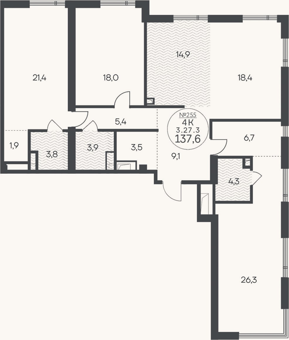 Планировка: 4+ к, 137,6 м²
