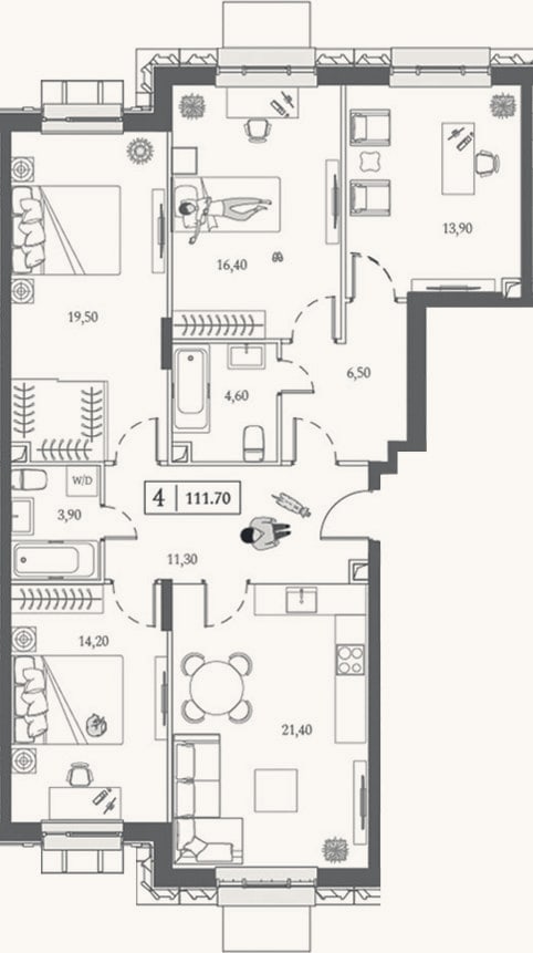 Планировка: 4+ к, 111,7 м²