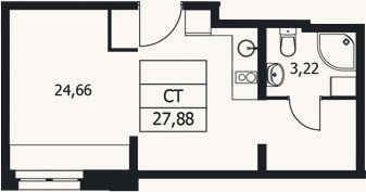 Планировка: Студия, 27,9 м²