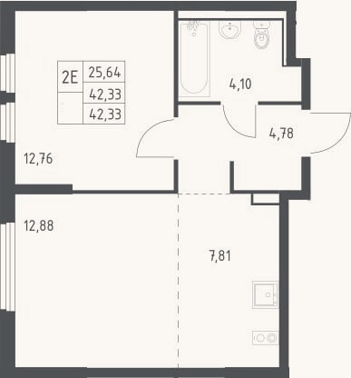 Планировка: 2-к, 42,3 м²