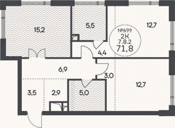 Планировка: 2-к, 71,8 м²