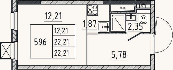 Планировка: Студия, 22,2 м²