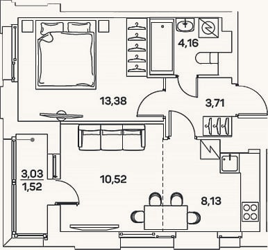 Планировка: 2-к, 39,9 м²