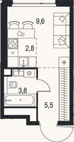 Планировка: Студия, 21,7 м²