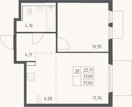 Планировка: 2-к, 37 м²