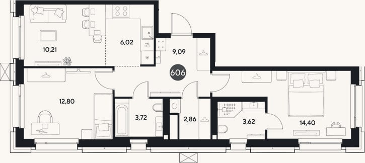 Планировка: 3-к, 62,7 м²