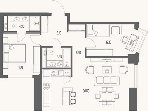 Планировка: 2-к, 72,8 м²