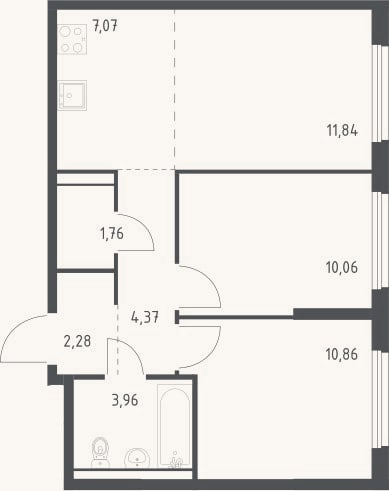 Планировка: 3-к, 52,2 м²