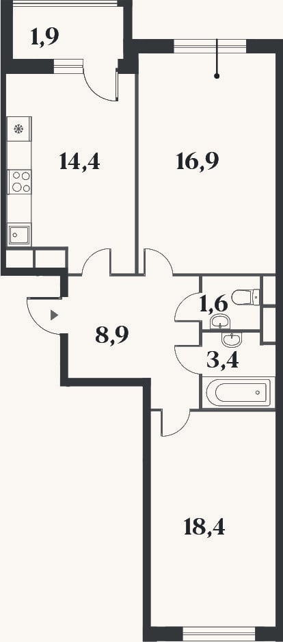 Планировка: 2-к, 63,6 м²