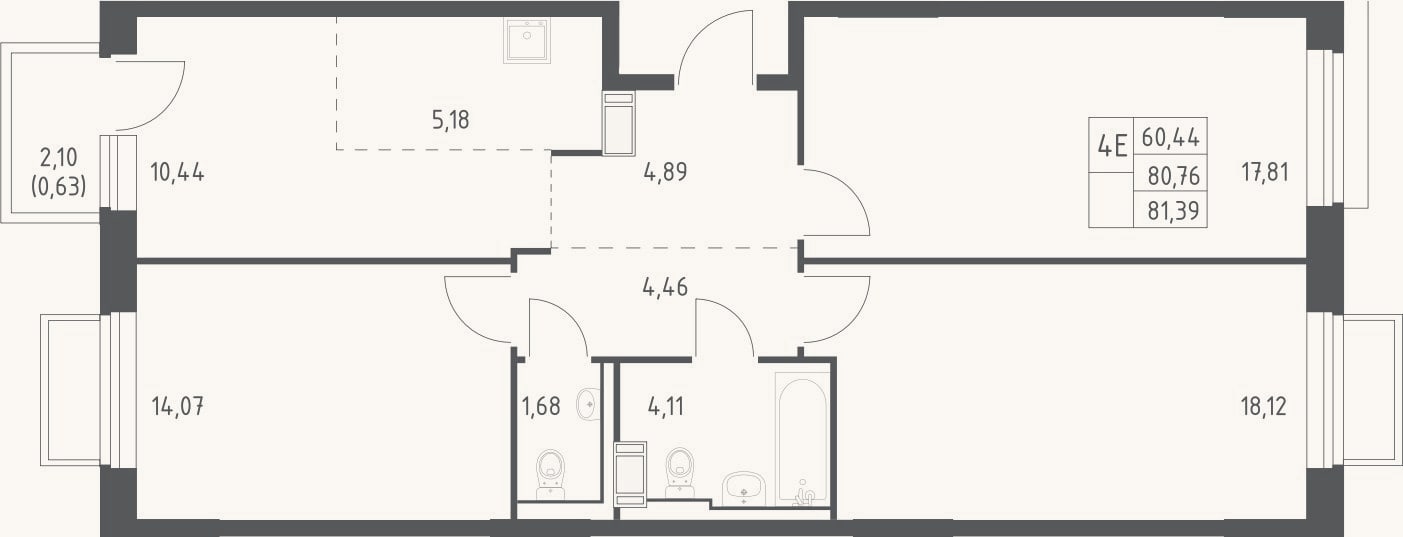 Планировка: 4+ к, 80,8 м²