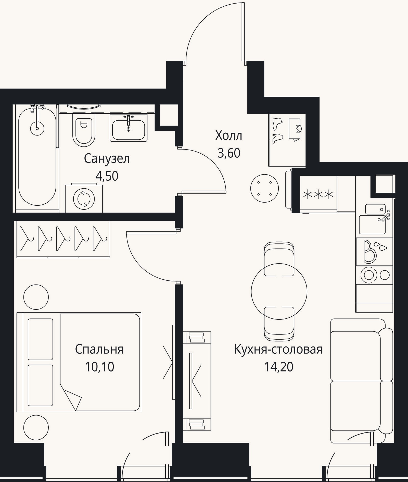 Планировка: 2-к, 32,4 м²