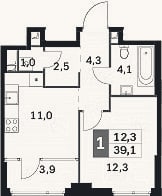 Планировка: 1-к, 35,2 м²