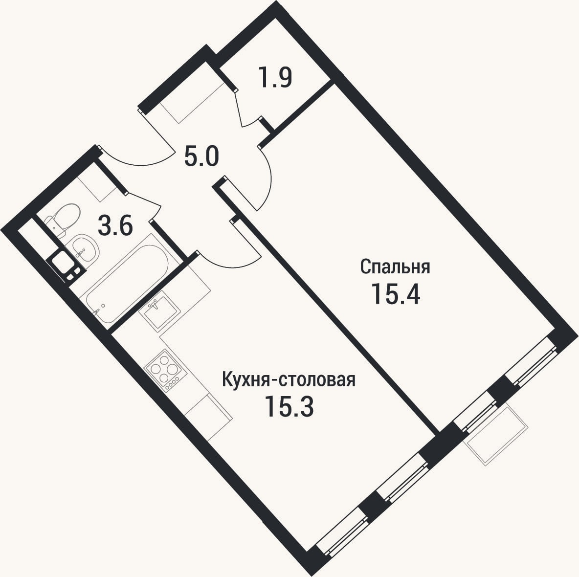 Планировка: 1-к, 41,2 м²