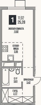 Планировка: Студия, 25,3 м²