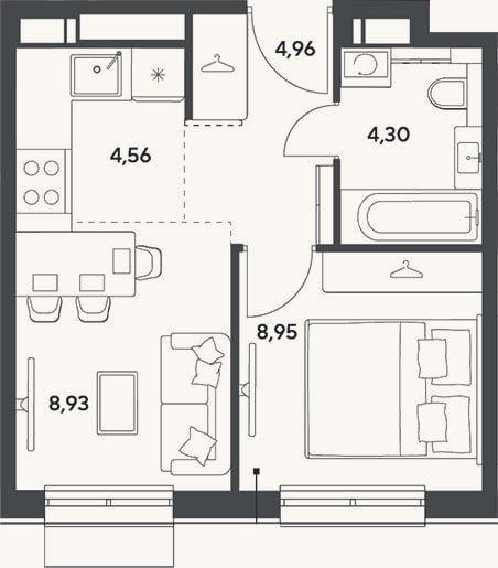 Планировка: 2-к, 31,7 м²