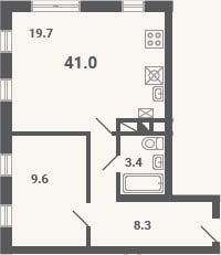 Планировка: 2-к, 41 м²