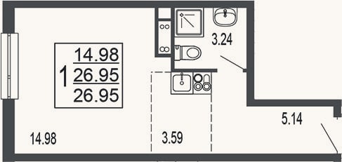 Планировка: Студия, 27,6 м²