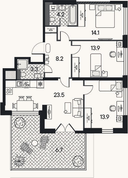 Планировка: 4+ к, 81,1 м²