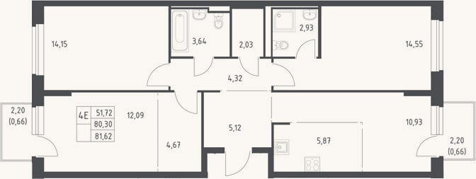 Планировка: 4+ к, 80,3 м²