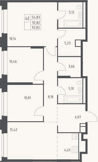 Планировка: 4+ к, 92,8 м²