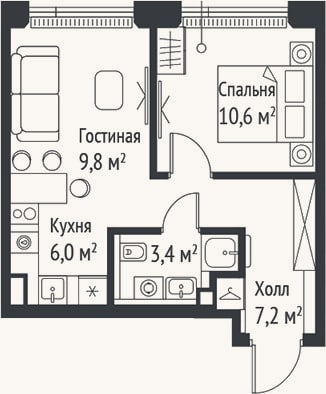 Планировка: 2-к, 37 м²