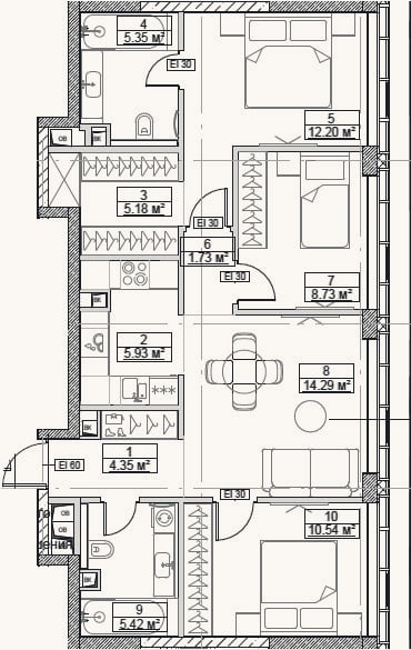 Планировка: 4+ к, 73,7 м²