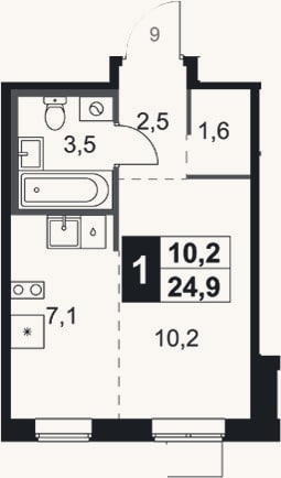 Планировка: Студия, 25,5 м²