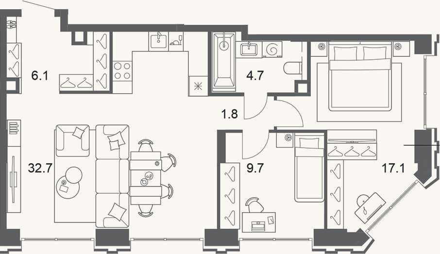 Планировка: 3-к, 72,1 м²