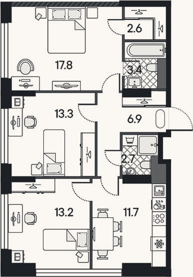 Планировка: 4+ к, 71,6 м²