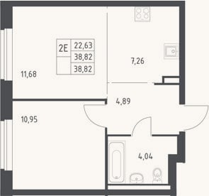 Планировка: 2-к, 38,8 м²