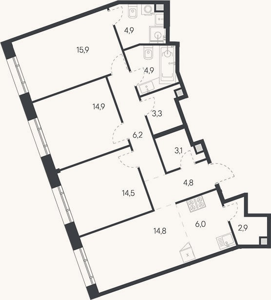 Планировка: 4+ к, 96,2 м²