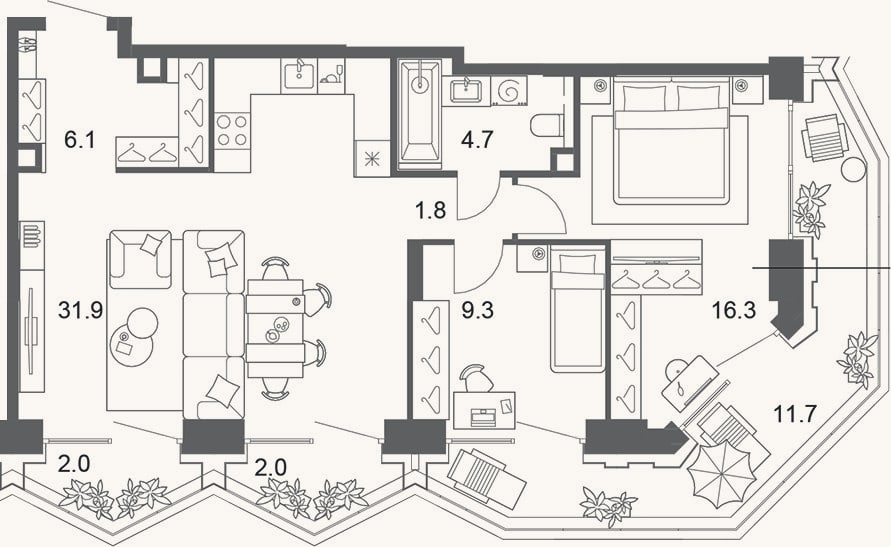 Планировка: 3-к, 70,1 м²